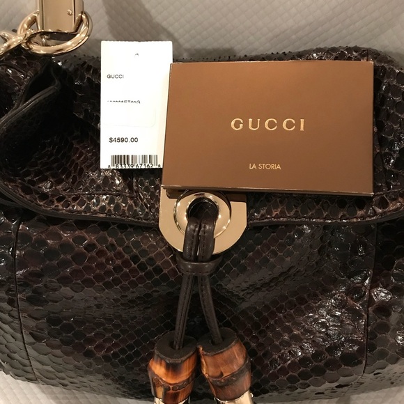 Python snake skin Gucci bag with bamboo tassels - Picture 4 of 5